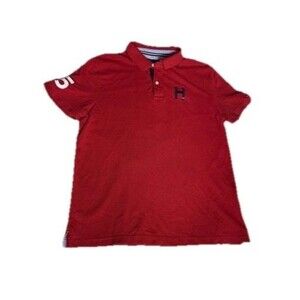 Vintage Tommy Hilfiger Polo Men's Large Red 85 Sleeve Big H Custom Fit